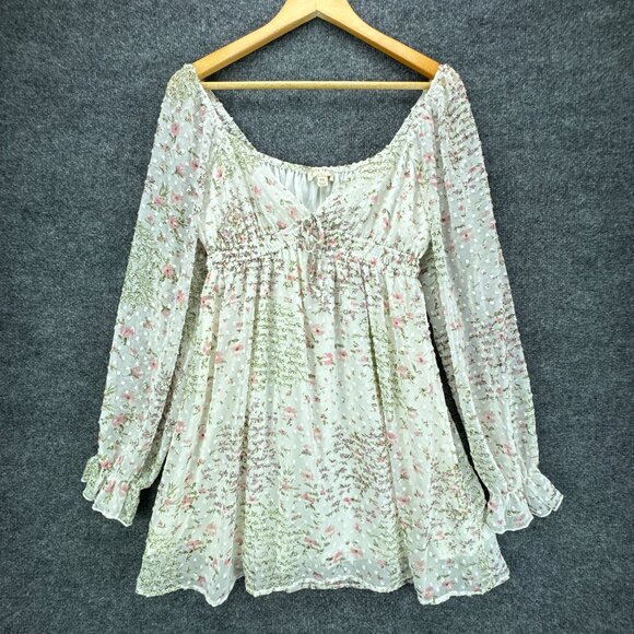 Thirty Thirty LA Dresses & Skirts - Thirty Thirty LA Babydoll Dress Medium Mini White Floral Swiss Dot Cottagecore